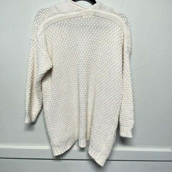 Dreamers Cream White Cable Knit Open Front Long Sleeve Cardigan Small - Picture 2 of 4